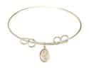 8 inch Round Double Loop Bangle Bracelet with a St. Scholastica charm.
