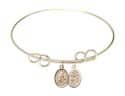 8 inch Round Double Loop Bangle Bracelet with a St. Sebastian/Basketball charm.