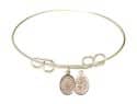 8 inch Round Double Loop Bangle Bracelet with a St. Sebastian/Ice Hockey charm.