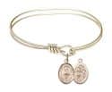 5 3/4 inch Oval Eye Hook Bangle Bracelet with a St. Sebastian/Dance charm.