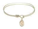6 1/4 inch Oval Eye Hook Bangle Bracelet with a St. Scholastica charm.