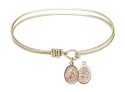 7 1/4 inch Oval Eye Hook Bangle Bracelet with a St. Sebastian/Basketball charm.