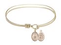 7 1/4 inch Oval Eye Hook Bangle Bracelet with a St. Sebastian/Dance charm.