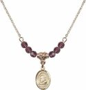 18-Inch Hamilton Gold Plated Necklace with 4mm Amethyst Birthstone Beads and Saint John Bosco Charm.