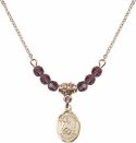 18-Inch Hamilton Gold Plated Necklace with 4mm Amethyst Birthstone Beads and Saint William of Rochester Charm.