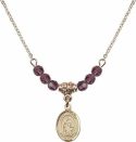 18-Inch Hamilton Gold Plated Necklace with 4mm Amethyst Birthstone Beads and Saint Sophia Charm.