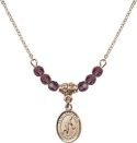 18-Inch Hamilton Gold Plated Necklace with 4mm Amethyst Birthstone Beads and Saint Sebastian/Basketball Charm.