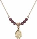 18-Inch Hamilton Gold Plated Necklace with 4mm Amethyst Birthstone Beads and Saint Sebastian/Soccer Charm.