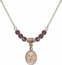 18-Inch Hamilton Gold Plated Necklace with 4mm Amethyst Birthstone Beads and Saint Sebastian/Cheerleading Charm.
