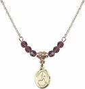 18-Inch Hamilton Gold Plated Necklace with 4mm Amethyst Birthstone Beads and Saint Sebastian/Track & Field Charm.