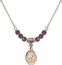 18-Inch Hamilton Gold Plated Necklace with 4mm Amethyst Birthstone Beads and Saint Sebastian/Figure Skating Charm.