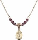 18-Inch Hamilton Gold Plated Necklace with 4mm Amethyst Birthstone Beads and Saint Rita / Baseball Charm.