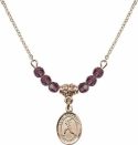 18-Inch Hamilton Gold Plated Necklace with 4mm Amethyst Birthstone Beads and Saint Sebastian/Softball Charm.