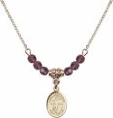 18-Inch Hamilton Gold Plated Necklace with 4mm Amethyst Birthstone Beads and Saint Sebastian / Volleyball Charm.