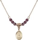 18-Inch Hamilton Gold Plated Necklace with 4mm Amethyst Birthstone Beads and Saint Rachel Charm.