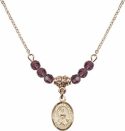 18-Inch Hamilton Gold Plated Necklace with 4mm Amethyst Birthstone Beads and Saint Julia Billiart Charm.