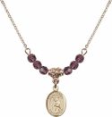 18-Inch Hamilton Gold Plated Necklace with 4mm Amethyst Birthstone Beads and Saint Regina Charm.