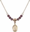18-Inch Hamilton Gold Plated Necklace with 4mm Amethyst Birthstone Beads and Saint Rafka Charm.