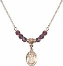 18-Inch Hamilton Gold Plated Necklace with 4mm Amethyst Birthstone Beads and Saint Seraphina Charm.