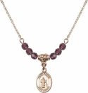 18-Inch Hamilton Gold Plated Necklace with 4mm Amethyst Birthstone Beads and Saint Maron Charm.