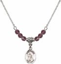 18-Inch Rhodium Plated Necklace with 4mm Amethyst Birthstone Beads and Saint Maron Charm.