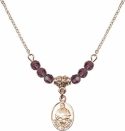 18-Inch Hamilton Gold Plated Necklace with 4mm Amethyst Birthstone Beads and Pope Francis Charm.