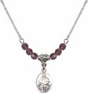 18-Inch Rhodium Plated Necklace with 4mm Amethyst Birthstone Beads and Pope Francis Charm.