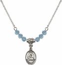 18-Inch Rhodium Plated Necklace with 4mm Aqua Birthstone Beads and First Reconciliation Charm.