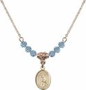18-Inch Hamilton Gold Plated Necklace with 4mm Aqua Birthstone Beads and Saint Regina Charm.