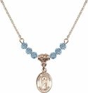 18-Inch Hamilton Gold Plated Necklace with 4mm Aqua Birthstone Beads and Saint Seraphina Charm.