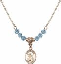 18-Inch Hamilton Gold Plated Necklace with 4mm Aqua Birthstone Beads and Saint Maron Charm.
