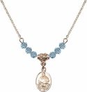 18-Inch Hamilton Gold Plated Necklace with 4mm Aqua Birthstone Beads and Pope Francis Charm.