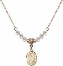 18-Inch Hamilton Gold Plated Necklace with 4mm Crystal Birthstone Beads and Saint Clare of Assisi Charm.