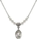 18-Inch Rhodium Plated Necklace with 4mm Crystal Birthstone Beads and Saint John Bosco Charm.