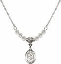 18-Inch Rhodium Plated Necklace with 4mm Crystal Birthstone Beads and Saint Rita of Cascia Charm.