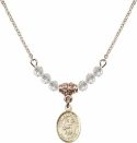 18-Inch Hamilton Gold Plated Necklace with 4mm Crystal Birthstone Beads and Saint Scholastica Charm.