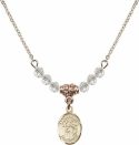 18-Inch Hamilton Gold Plated Necklace with 4mm Crystal Birthstone Beads and Saint Sebastian Charm.