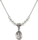 18-Inch Rhodium Plated Necklace with 4mm Crystal Birthstone Beads and Saint Sebastian Charm.