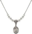 18-Inch Rhodium Plated Necklace with 4mm Crystal Birthstone Beads and Saint William of Rochester Charm.