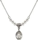 18-Inch Rhodium Plated Necklace with 4mm Crystal Birthstone Beads and Saint Julie Billiart Charm.