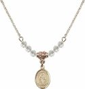 18-Inch Hamilton Gold Plated Necklace with 4mm Crystal Birthstone Beads and Saint Sophia Charm.