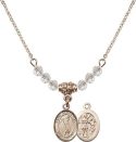 18-Inch Hamilton Gold Plated Necklace with 4mm Crystal Birthstone Beads and Saint Sebastian/Golf Charm.