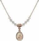 18-Inch Hamilton Gold Plated Necklace with 4mm Crystal Birthstone Beads and Saint Sebastian/Basketball Charm.