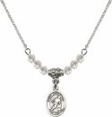 18-Inch Rhodium Plated Necklace with 4mm Crystal Birthstone Beads and Saint Sebastian/Soccer Charm.