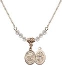 18-Inch Hamilton Gold Plated Necklace with 4mm Crystal Birthstone Beads and Saint Sebastian/Swimming Charm.