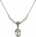 18-Inch Rhodium Plated Necklace with 4mm Crystal Birthstone Beads and Saint Sebastian/Cheerleading Charm.