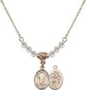 18-Inch Hamilton Gold Plated Necklace with 4mm Crystal Birthstone Beads and Saint Sebastian/Gymnastics Charm.