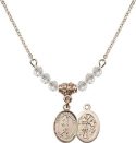 18-Inch Hamilton Gold Plated Necklace with 4mm Crystal Birthstone Beads and Saint Sebastian/Lacrosse Charm.
