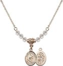 18-Inch Hamilton Gold Plated Necklace with 4mm Crystal Birthstone Beads and Saint Sebastian/Surfing Charm.