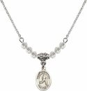 18-Inch Rhodium Plated Necklace with 4mm Crystal Birthstone Beads and Saint Sebastian/Track & Field Charm.